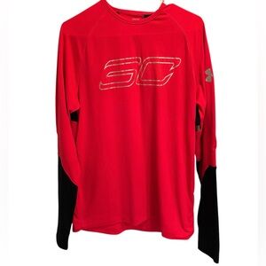 Under Armour Steph Curry Red and Black Long Sleeve Athletic Shirt